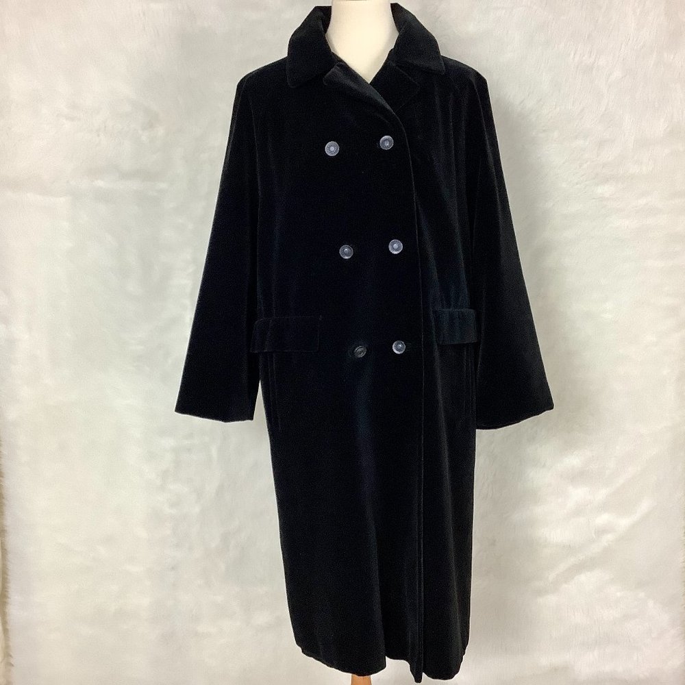 Vintage 1960s, 70s Surrey Classics Of Canada Black Velvet Double Breasted Coat L